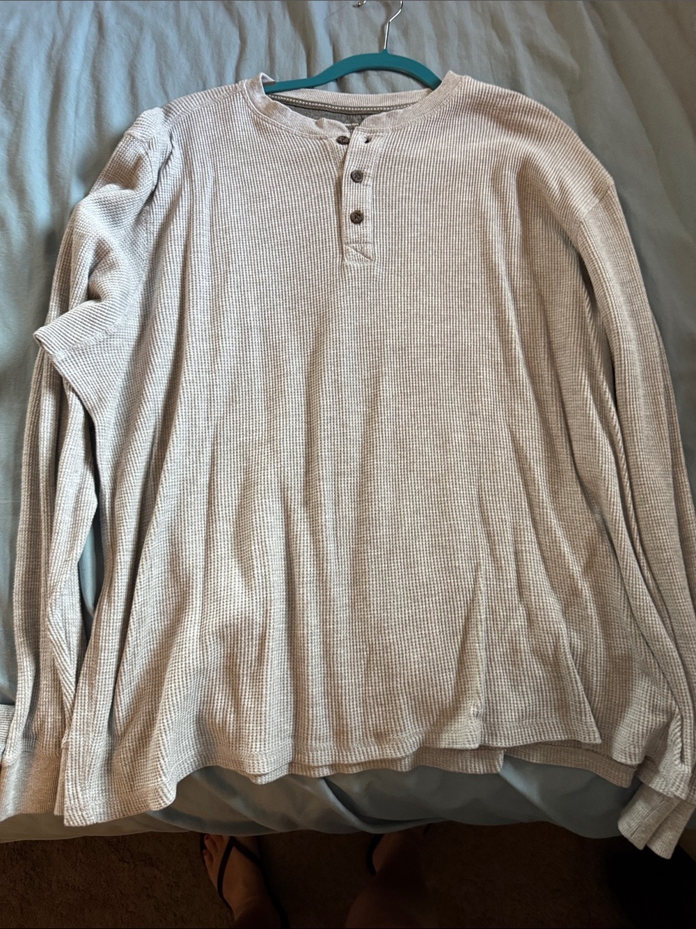 Men's Long Sleeve Waffle Henley Shirt - Cream